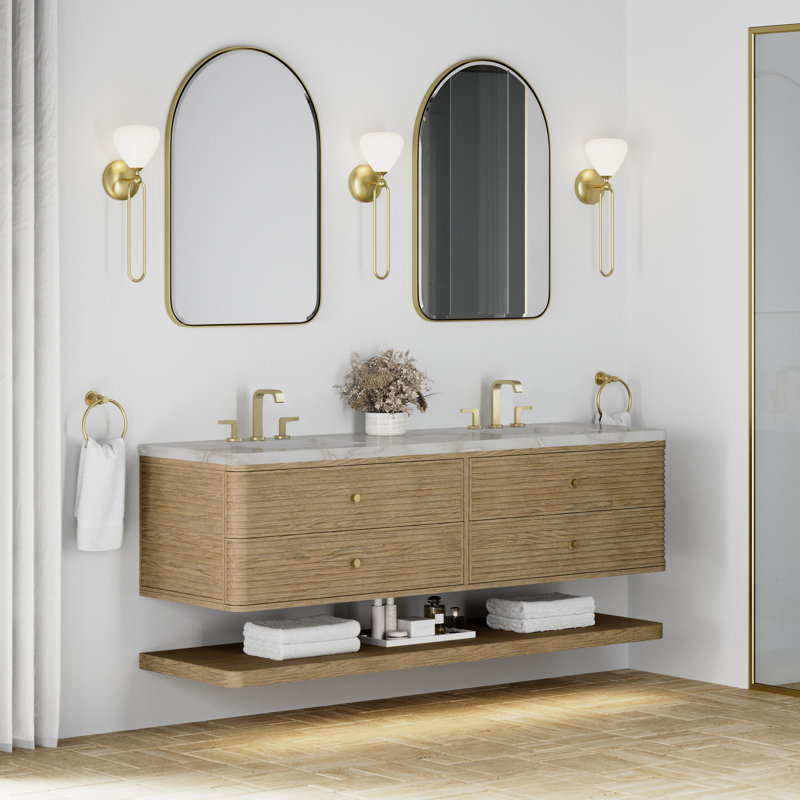 Allamari 72" W Double Vanity, Victorian Silver Silestone, Dune Mist, 8" Widespread