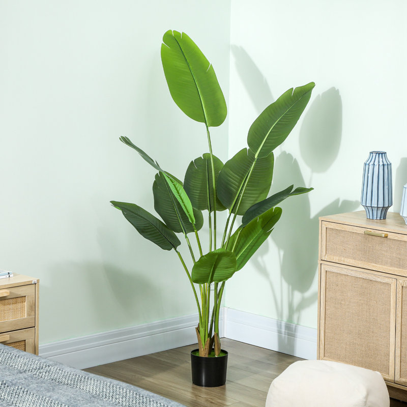 HOMCOM 160cm Artificial Bird of Paradise Plant with Flocking in Pot, Green