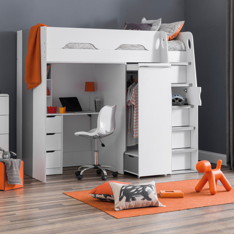 Lilianna High Sleepers with Storage Included with Desk Included, White