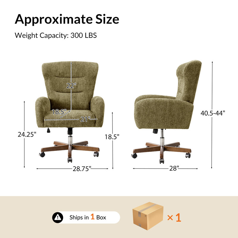 Caden Modern Chenille Simple Assembly Wingback Executive Chair with Adjustable Height and Curved Armrests, Moss