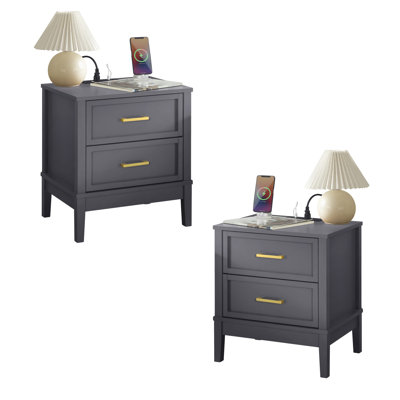 Ensemble de 2 tables de chevet avec station de charge, 2 tables de chevet avec rangement Walter, tables de chevet pour la chambre à coucher, table de bout ou table d'appoint pour le salon Walter, gris, 15,5 po x 18,7 po x 21,7 po