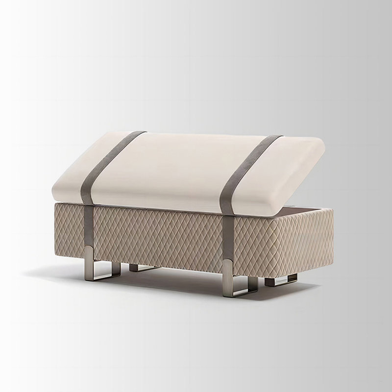 Banc de rangement en cuir beige pour chambre avec banc d'entrée, H 16,14 po x l 39,37 po x P 17,32 po