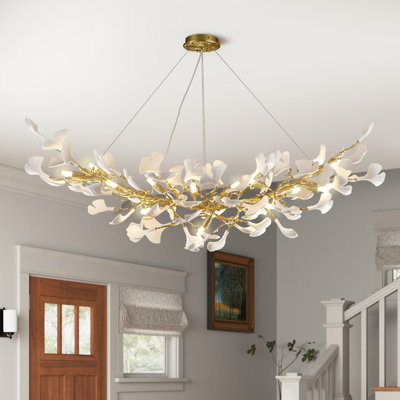 16 - Light Dimmable Tree Branches Ceramic Ginkgo Chandelier For Dining Room