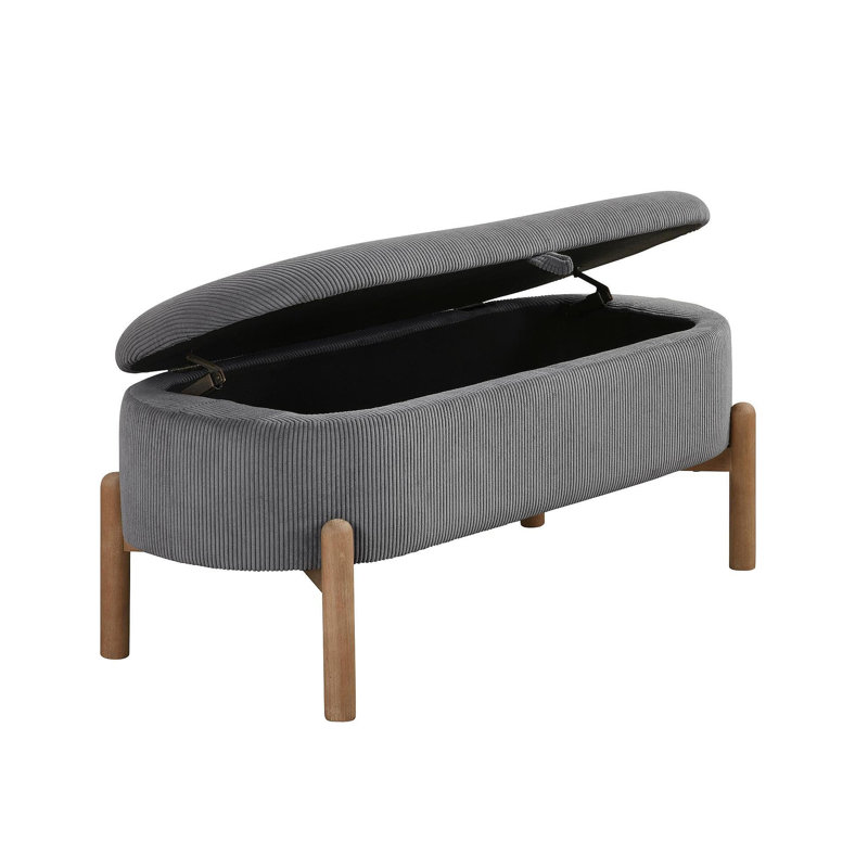 Banc de rangement avec assise rembourrée en velours côtelé gris et pieds en bois massif, Gris