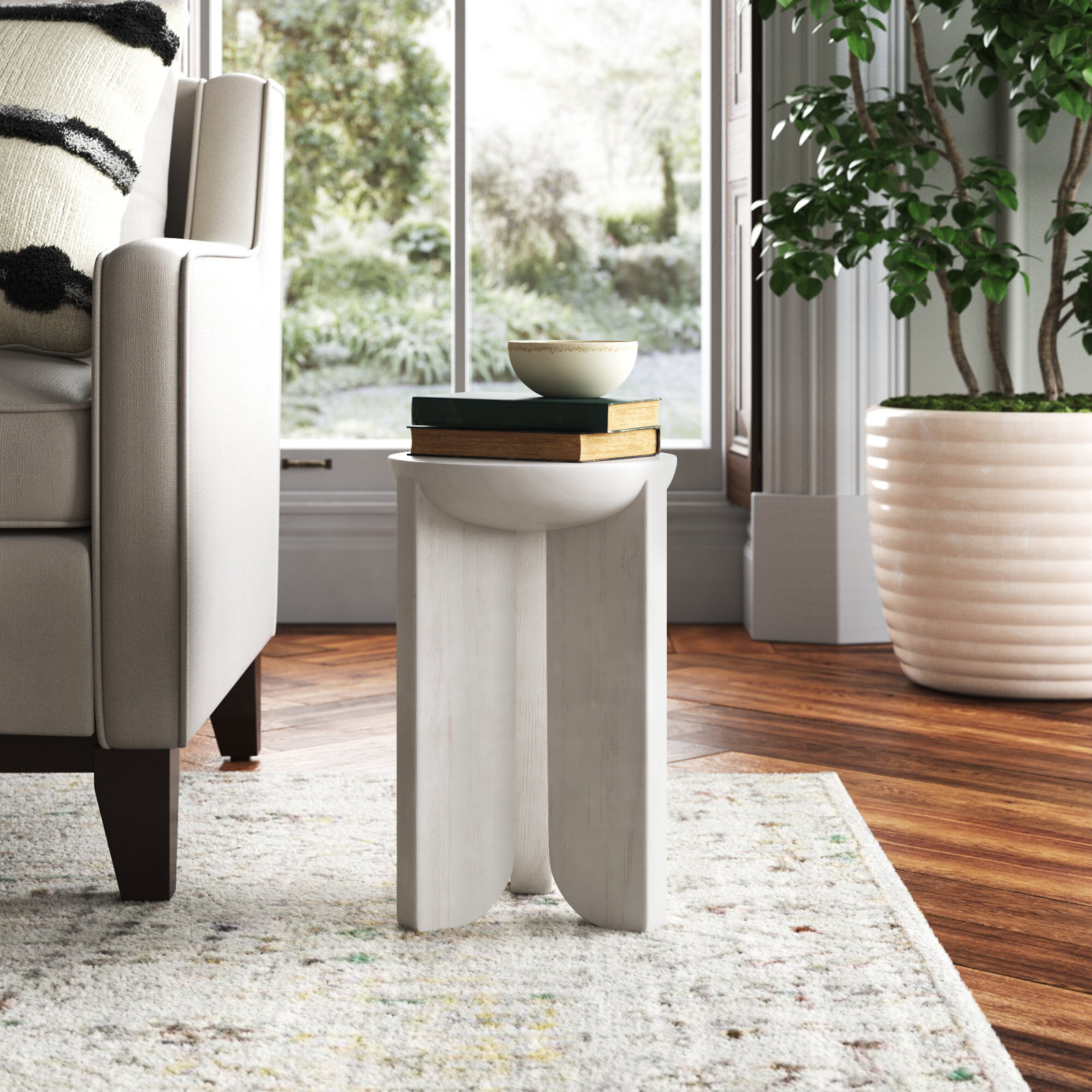 Satine Solid Wood End Table, White Wash Finish