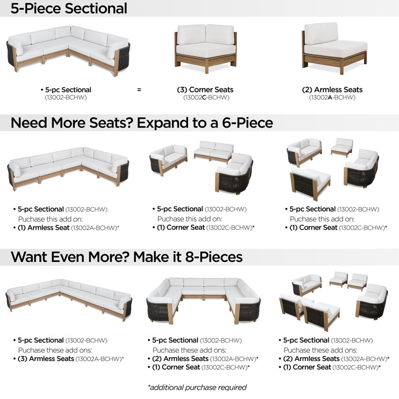 Stratton Outdoor 5-Piece Modular Patio Sectional In Beechwood With Sunbrella Cushions By Real Flame