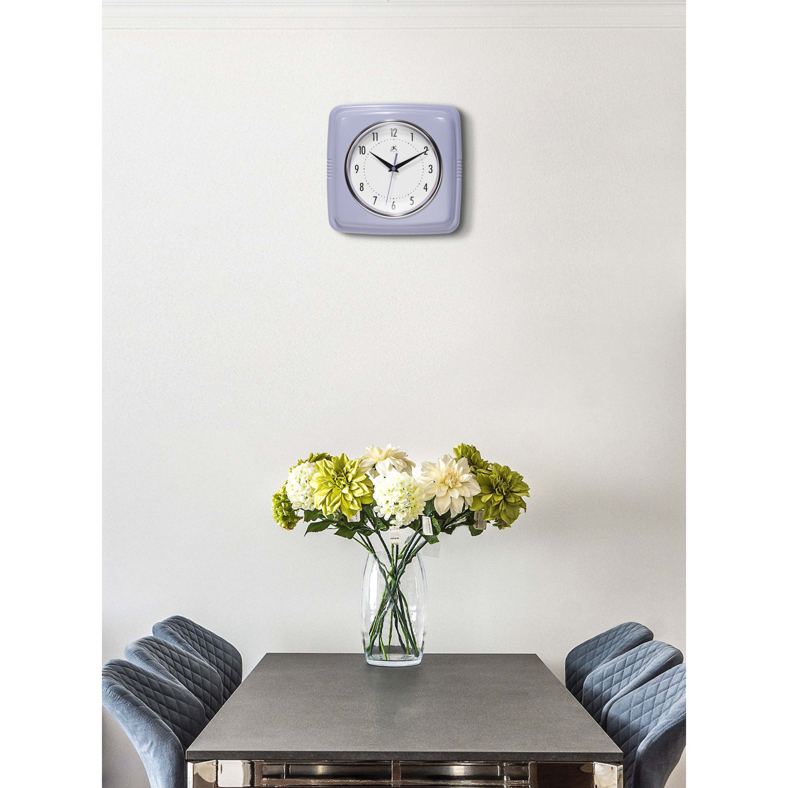 Orrwell Square Plastic Wall Clock 9.25 Inches, Lilac