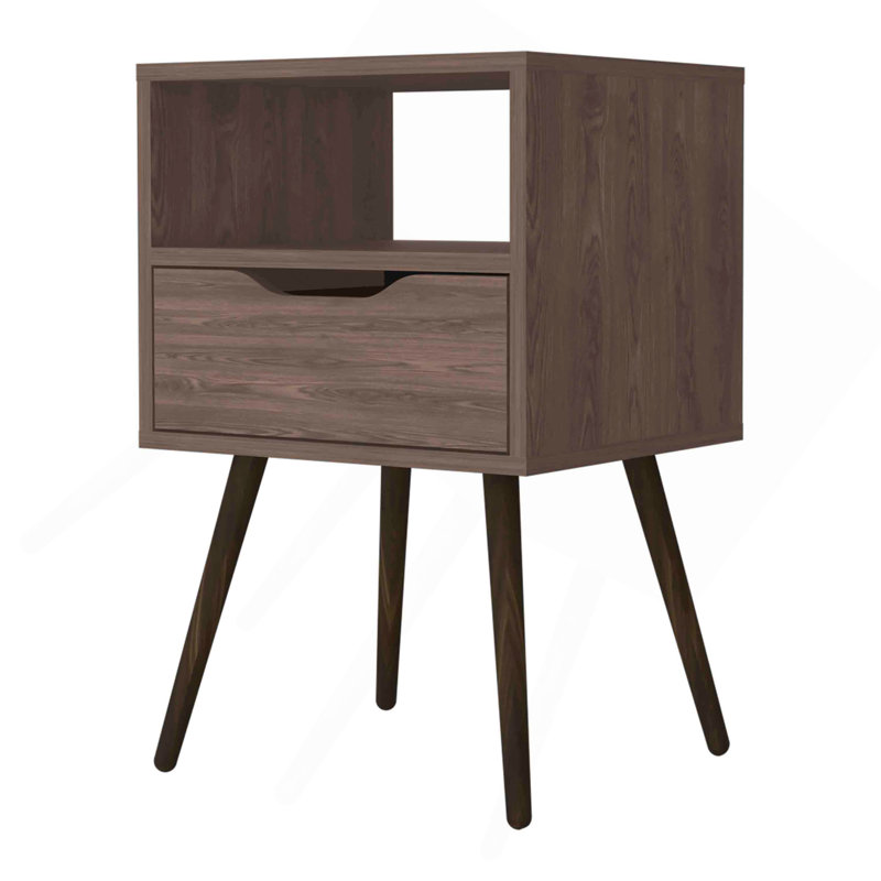Allie Nightstand, Top, Open Shelf, One Drawer, Brown