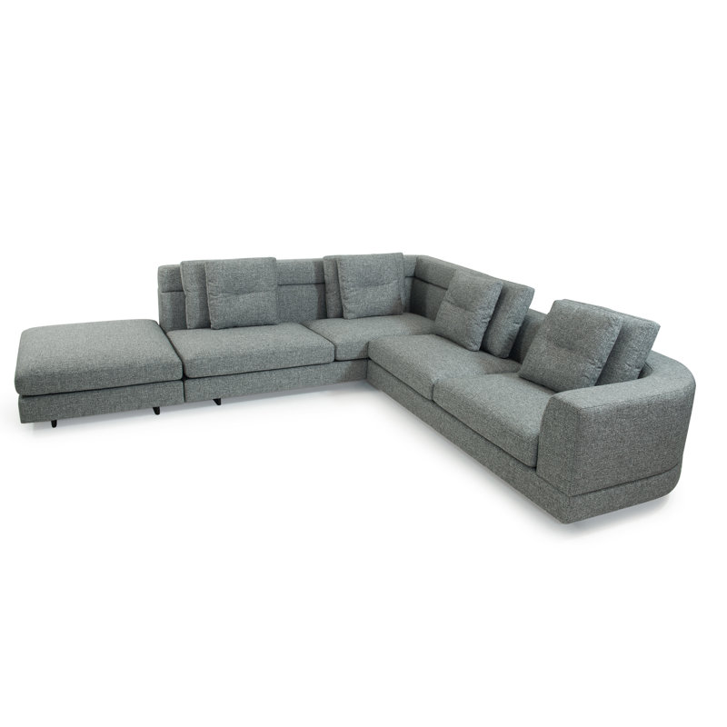 Canapé modulaire de coin avec repose-pieds Nirvana, Tweed gris, Accoudoir à gauche (vu de face)