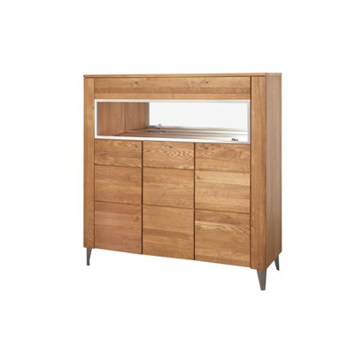 Sledmere Manufactured + Solid Oak Wood 3-Door 1 Flap Display Cabinet