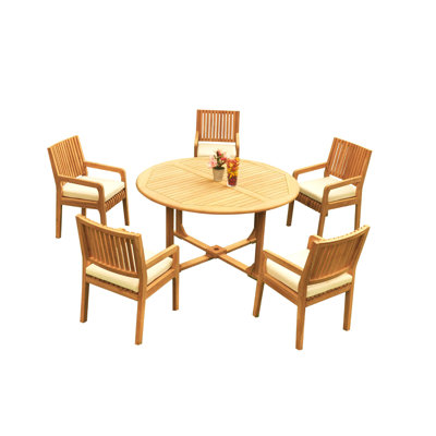 Mastin Teak Wood Patio Dining Set with Round Table