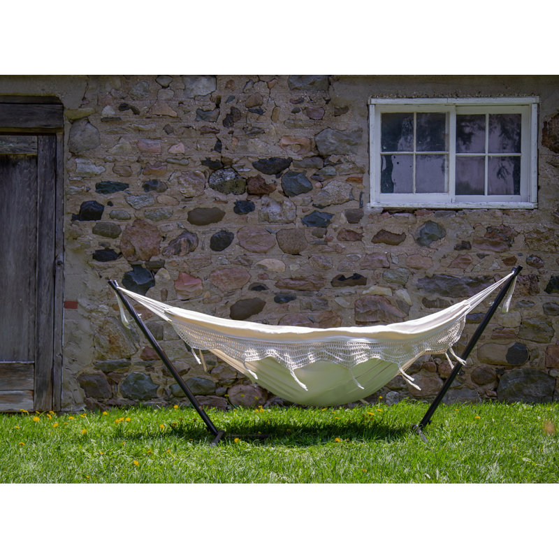 Double Classic Hammock with Stand, Black, Natural, 104cm H x 250cm L x 109cm W