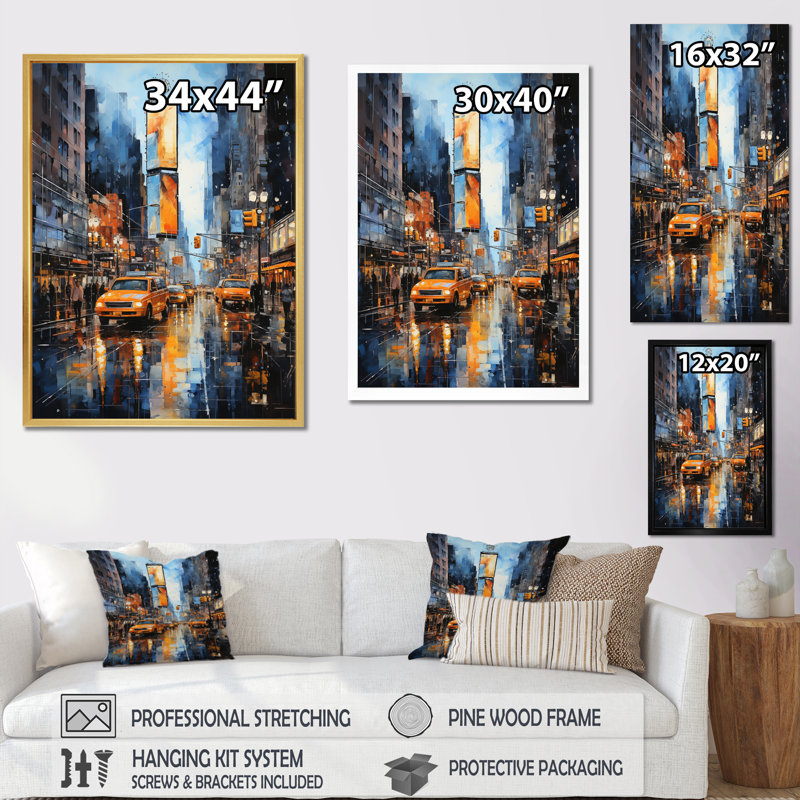 Reproduction d'art mural jaune et gris New York Times Square - paysages urbains, Cadre photo blanc