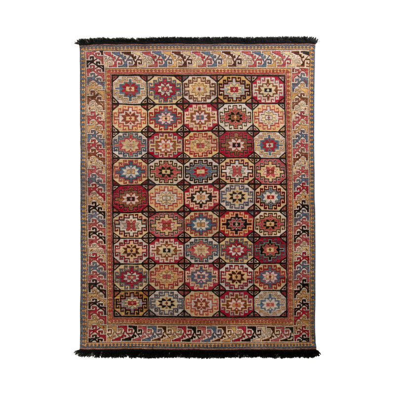 Rug & Kilim’S Tribal Rug In Red And Gold All Over Geometric Pattern, Rectangle 4' x 5'