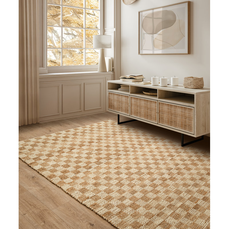 Merrisa Jute Checker Area Rug, Rectangle 120 x 170 cm, Beige