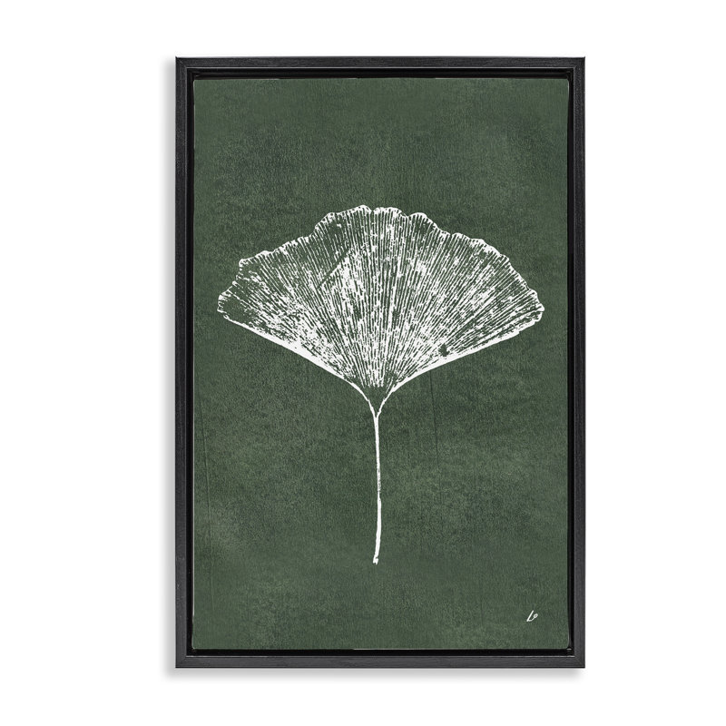  Impression de ginkgo sur toile verte par Lydia Orange, Cadre noir, H 25 po x l 17 po