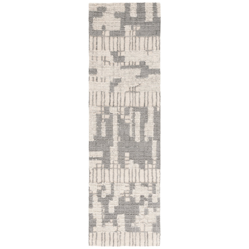 Veonica Hand Tufted Wool/Cotton Abstract Rug in Gray/Ivory/Dark Gray, Runner 2'3" x 8'