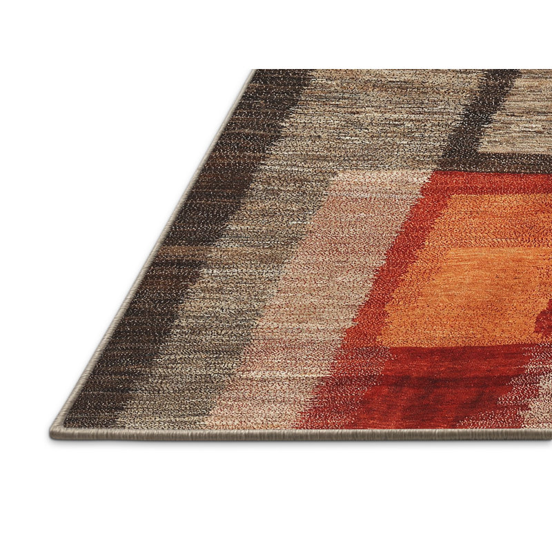 Tapis beige/brun/rouge contemporain, Rectangle 4 pi x 6 pi