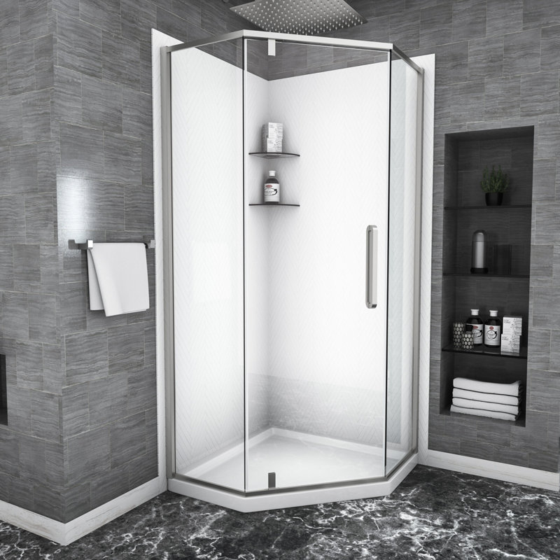 Cabine de douche semi-rectangulaire en nickel brossé, 34 1/8 po x 72 po - Élégante mise à niveau de salle de bain 72 po, décor fonctionnel