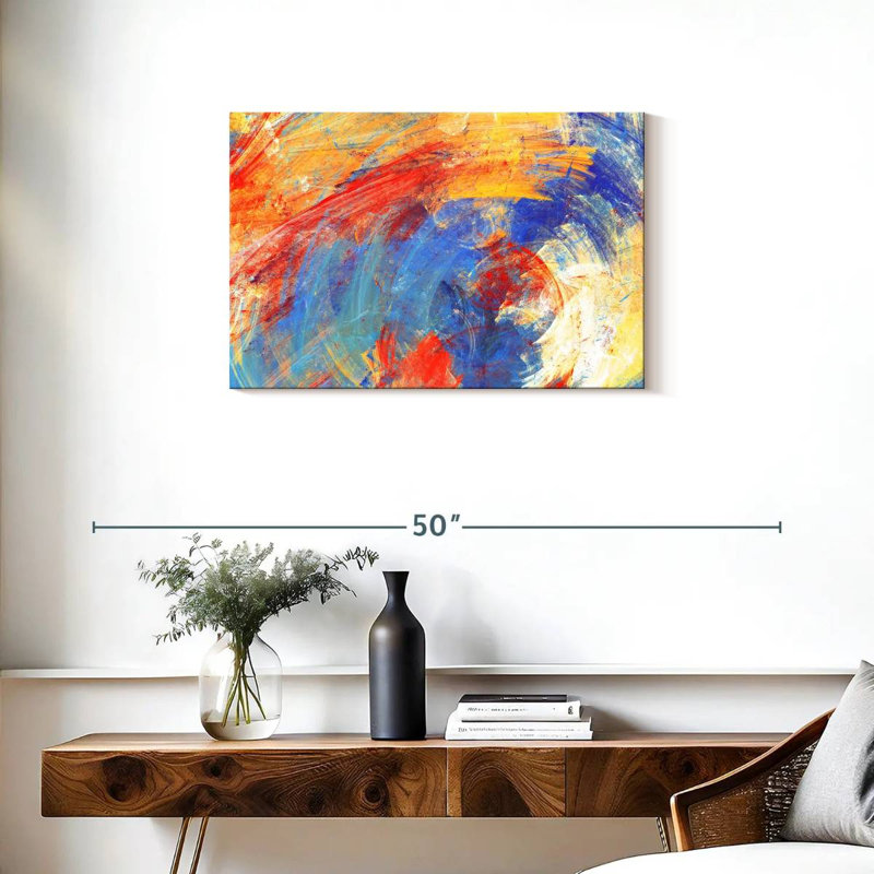 Avery rouge jaune bleu abstrait, H 20 po x l 30 po