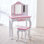 Ensemble de coiffeuse en bois Teamsis pour enfants avec miroir à trois volets, tiroir de rangement, tabouret assorti et table de maquillage pour enfants de 3 ans et plus