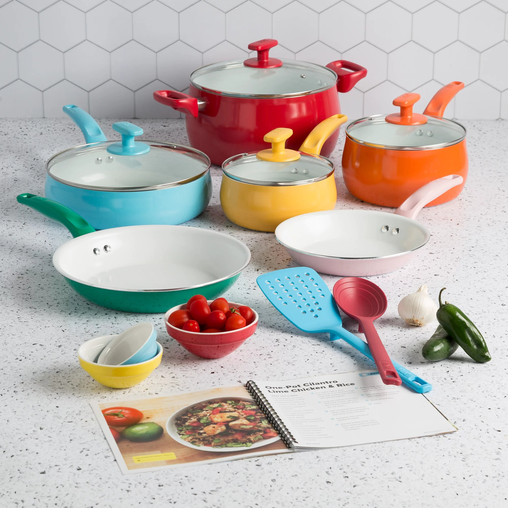 Nutrichef 15 Piece Nonstick Kitchen Pots Pans Utensils Cookware Set,  Multicolor