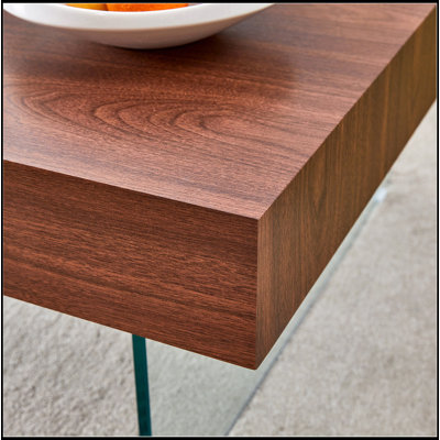 Table basse carrée en panneau de fibres à densité moyenne - 31,5 po x 31,5 po avec pieds en verre trempé. Autocollant de panneau de densité, pieds en verre renforcé