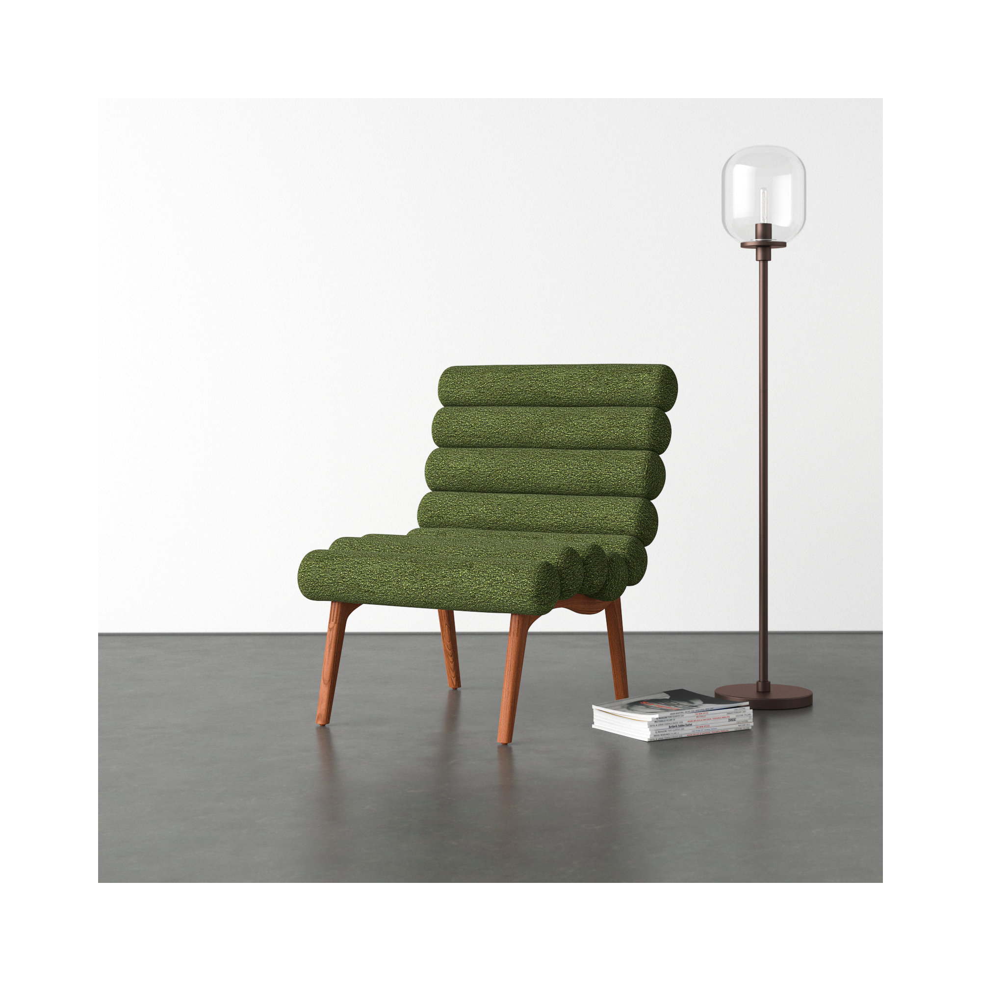 Rola Upholstered Accent Chair, Dark Green Boucle