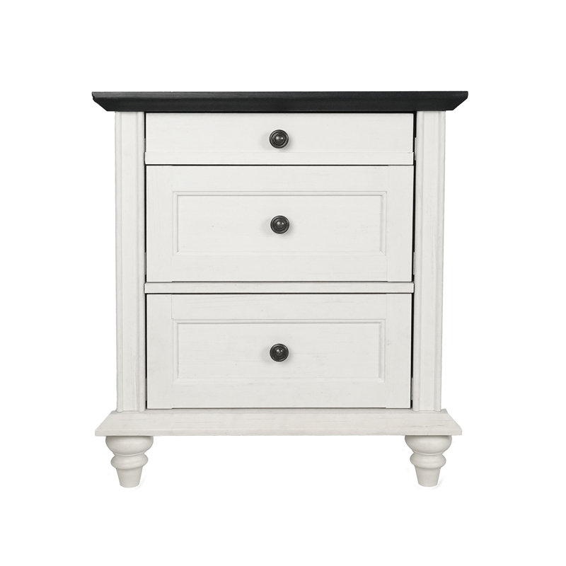 Mcbride 3-drawer Nightstand, Black/White