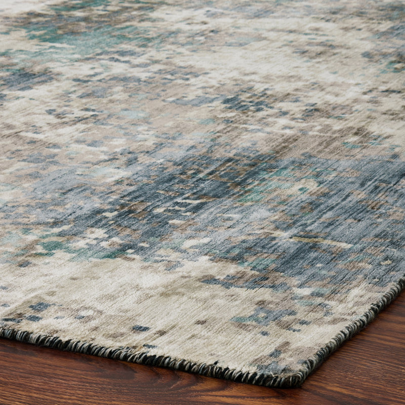 Abstract Area Rug in Blue, Rectangle 8'6" x 11'6"