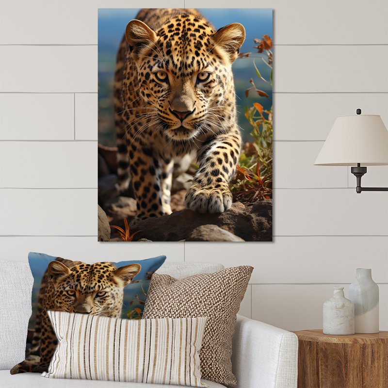 Portrait d'un léopard africain II - animaux, reproduction d'art en métal, H 32 po x l 24 po x P 1 po