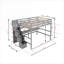 Lit double mezzanine double avec cadre de lit contemporain en pin massif minimaliste gris avec bureau intégré, escalier de rangement et tablettes ouvertes