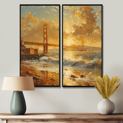 Jaune, blanc, coucher de soleil, pont Golden Gate, San Francisco - art mural 2 pièces San Francisco