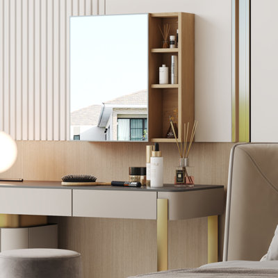 Armoire à miroir multifonctionnelle en grain de bois naturel - Miroir transparent et espace de rangement. Armoire à miroir en panneau de fibres à densité moyenne, un miroir de salle de bain mural séparé pour le rangement et l’économie d’espace