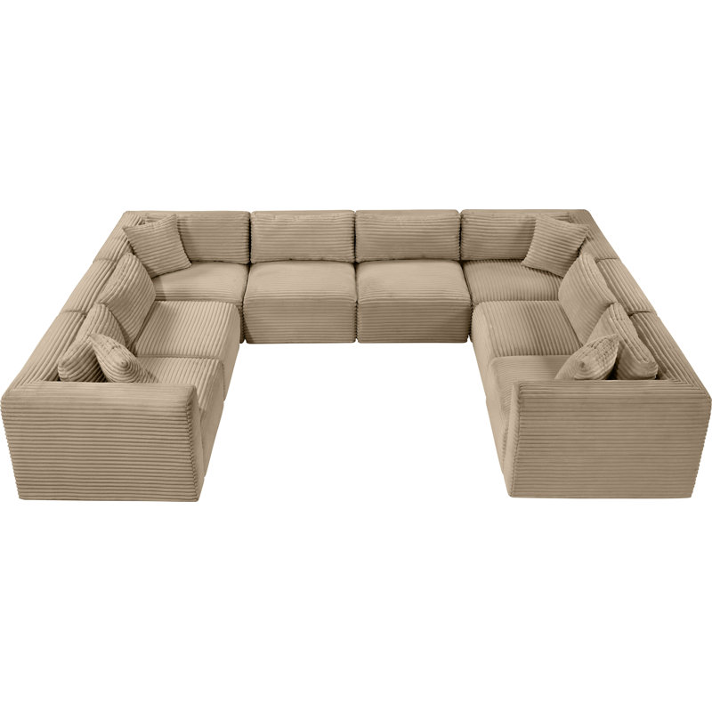 Canapé modulaire Carmean, Velours côtelé texturé taupe, 4 sans accoudoirs, 4 en coin