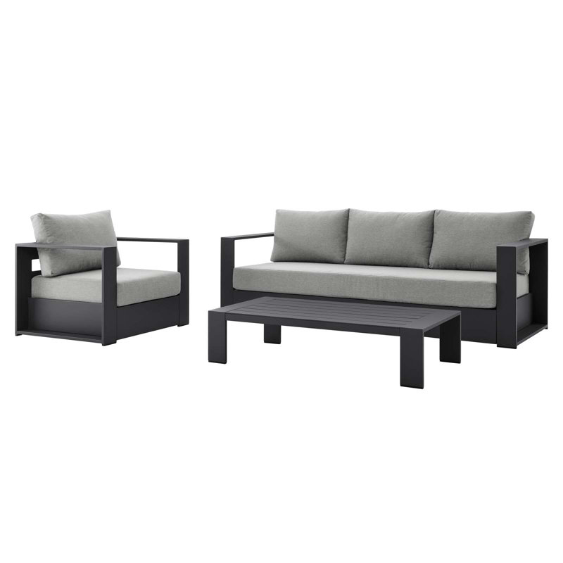 Modway Tahoe Outdoor Patio Powder-Coated Aluminum 3-Piece Set, Gray, Gray