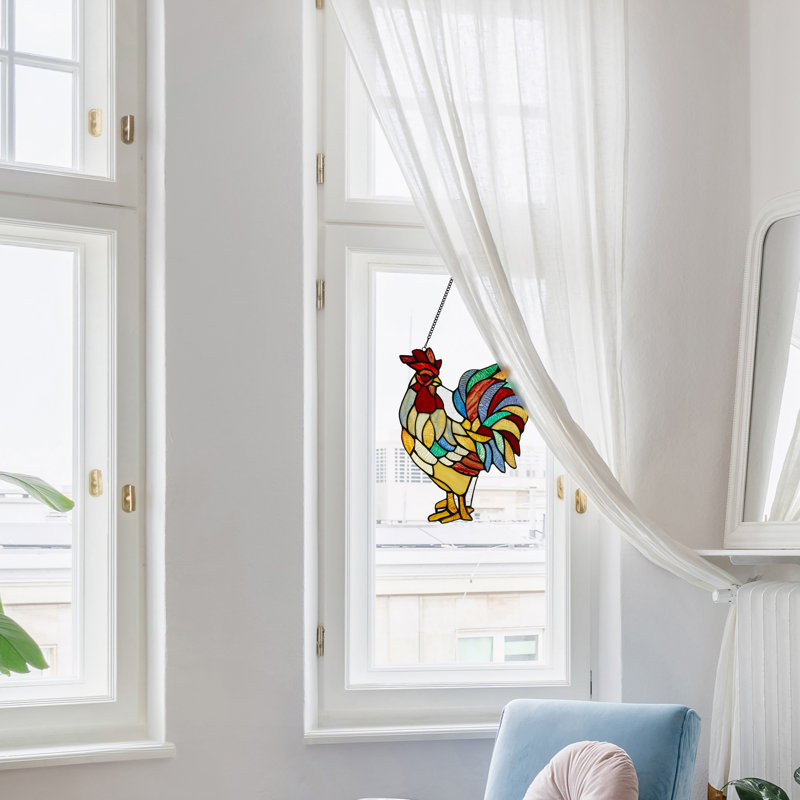 15.25"H Rusty the Rooster-Stained Glass Window Panel