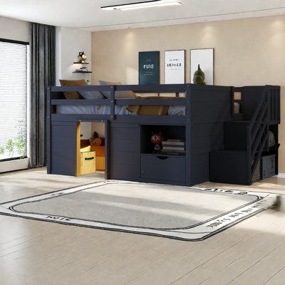 Lits de rangement, lit double en bois aggloméré, chambre à coucher moderne pour enfants à DEL