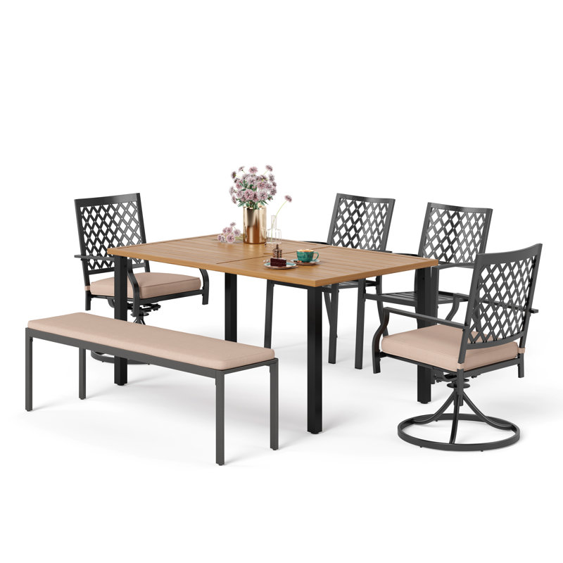 Armisha 6 - Person Patio Dining Set with Rectangular Table , Cushions Included