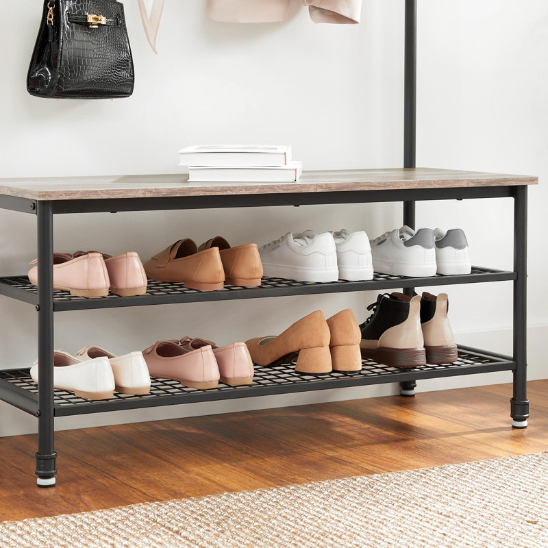 Adysan Hall Tree 39.4'' Wide with Bench and Shoe Storage, Greige/Black