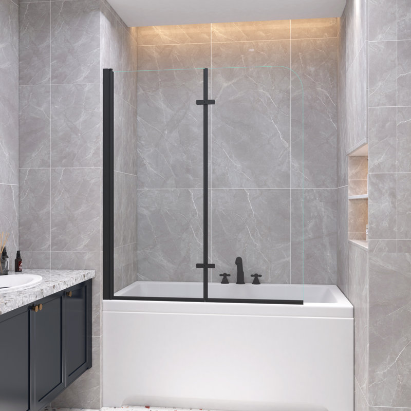 Jraty 47.2" W x 55" H Frameless Tub Door, Black