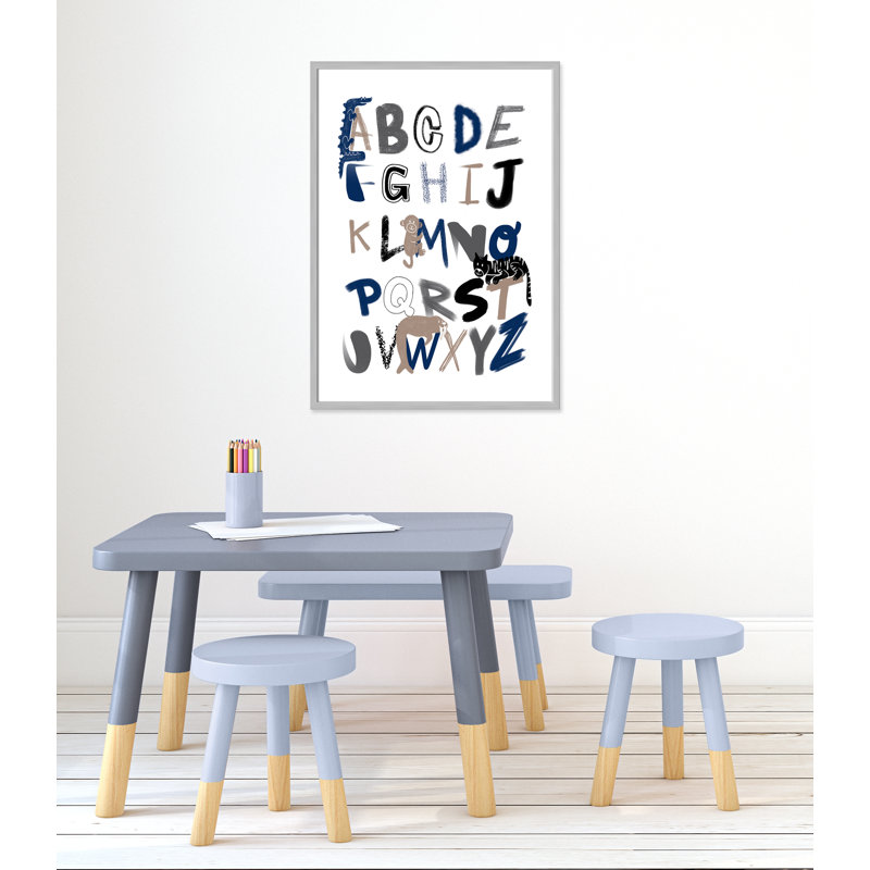 Critter Alphabet 1, impression sur papier, H 34,5 po x l 24,5 po x P 1,18 po, Encadré de boîte argent