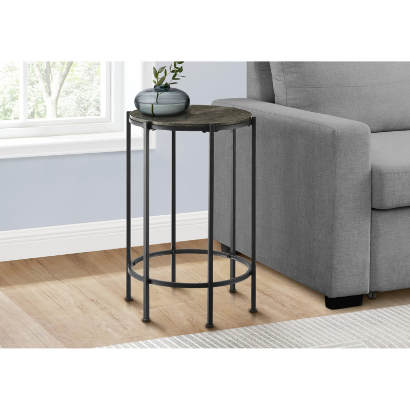 Élégante table d'appoint en stratifié bronze foncé avec base en métal noir, idéale pour la chambre à coucher