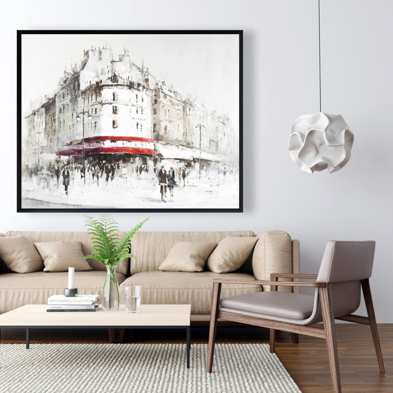 White Street With Red Accents Print On Canvas, H 48 po x l 60 po