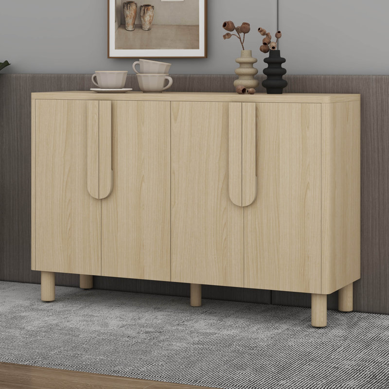 Buffet polyvalent - magnifique buffet en bois avec tablettes réglables et poignées arquées uniques, Naturel