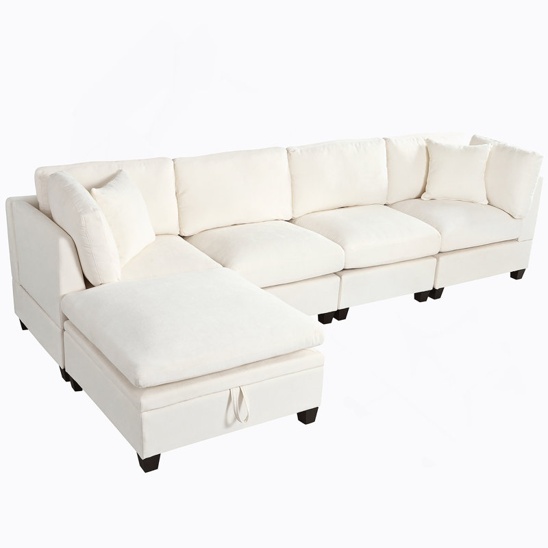 Canapé modulaire rembourré avec repose-pieds de rangement amovible, 2 porte-gobelets cachés, canapé modulaire pour le salon (5 places)