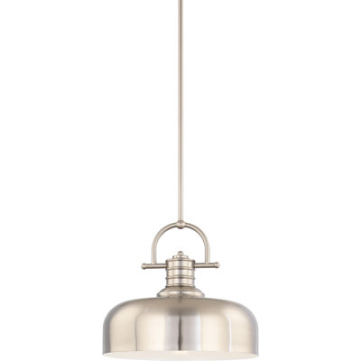 1-Light Integrated LED Indoor Brushed Nickel Downrod Bowl Pendant -  Breakwater Bay, 6672E37B07A34FAC9F0FAB59E276F6CA