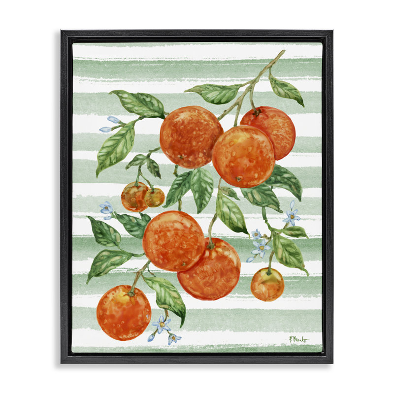 Cadre flottant Juice Orange Vine & Stripes, design par Paul Brent, H 31 po x l 25 po, Cadre flottant noir de jais