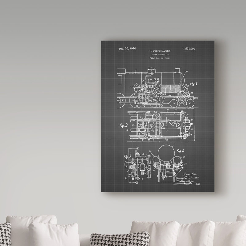 «Train Engine» par Manilo, reproduction d'art sur toile tendue, H 47 po x l 35 po