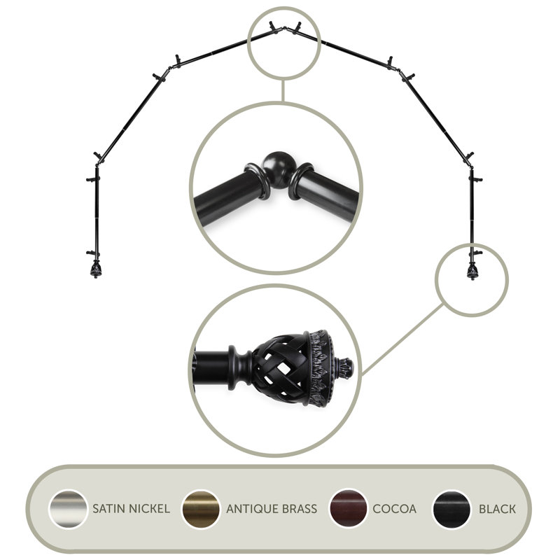 Tringle à rideaux simple ajustable avec baie vitrée de 0,81 po, Noir, 28 po à 48 po (chaque côté)